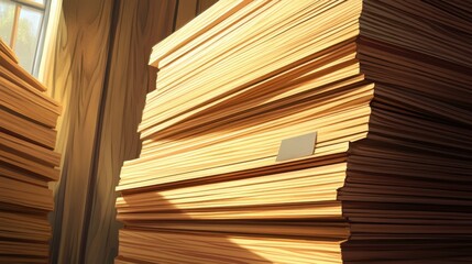 Experience the beauty of craftsmanship with a closeup of stacked plywood sheets, showcasing intricate textures and layers.
