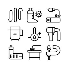 Plumbing icons. Plumbing and water supply line icon set. Editable Stroke. Set line icons of plumbing vector template.  
