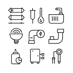 Plumbing icons. Plumbing and water supply line icon set. Editable Stroke. Set line icons of plumbing vector template.  
