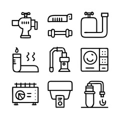 Plumbing icons. Plumbing and water supply line icon set. Editable Stroke. Set line icons of plumbing vector template.  
