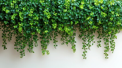 Fototapeta premium Lush green plant cascading down a pristine white wall