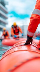 Emergency Water Rescue Team Assisting Injured Person