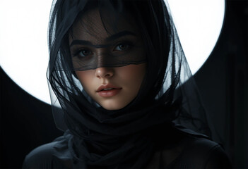 Naklejka premium Mysterious Beauty Behind a Dark Veil