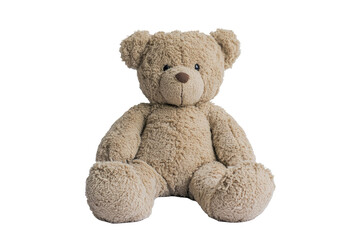 Obraz premium Beige teddy bear sits, facing forward