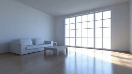 Fototapeta premium Bright, minimalist living room with a large window