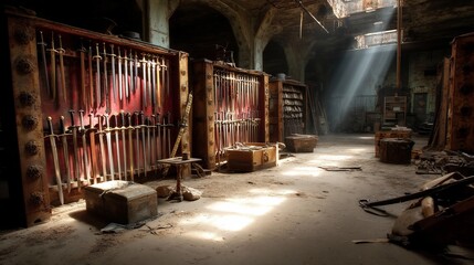 Obraz premium Abandoned Weapon Storage Facility. Sunlight Beams