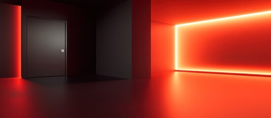 Abstract interior scene featuring contrasting illuminated spaces and a doorway