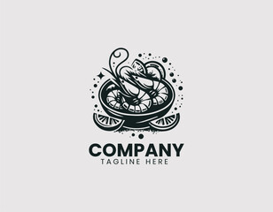 Fototapeta premium Flat cartoon illustration of cooked shrimp with lime and spices on a plate. Vector food logo for culinary and seafood branding.