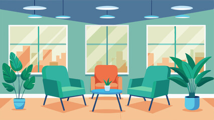 A spacious waiting area with comfortable chairs plants and natural light.