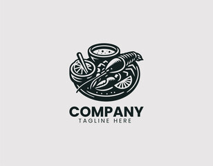 Vector logo illustration of cooked crab served on a plate with dipping sauce and spices. Flat cartoon food design for seafood restaurant branding and gourmet culinary visuals.