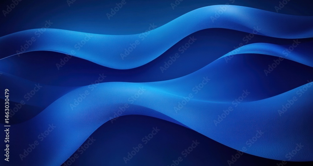 Poster Smooth flowing blue abstract waves creating a serene and calming visual effect with soft gradients and curved shapes