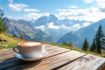 Heart-Shaped Latte Art with Stunning Mountain View