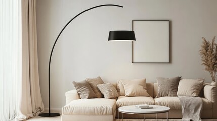 Modern arc floor lamp in living room