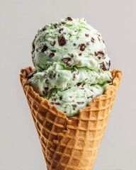 Minzeis mit Schokostückchen in Waffel