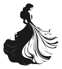 Elegant Silhouette of a Woman in Flowing Dress with Graceful Lines