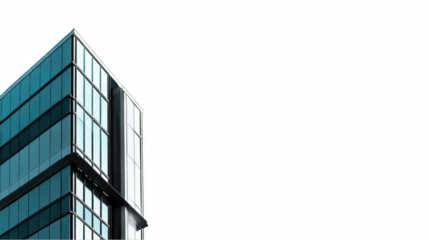 Modern glass building architecture design blue facade skyscraper city dark on transparent background