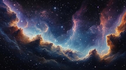Fototapeta premium Vast cosmic nebula with glowing clouds of gas and dust illuminating a star-filled space background evoking awe and wonder