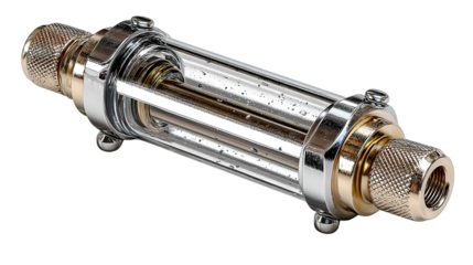 A white metal auto engine, isolated, shows its electric power technology