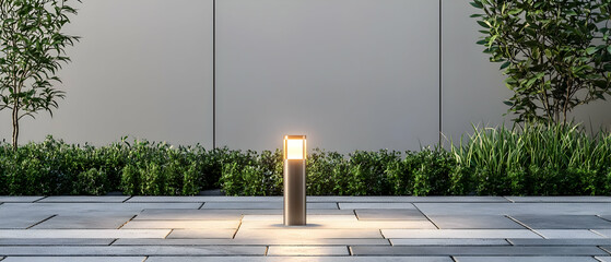 Modern Outdoor Lighting Post In Garden Pathway