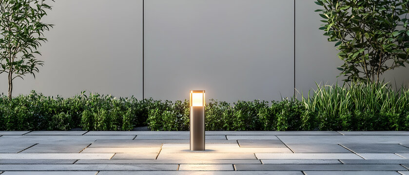 Modern Outdoor Lighting Post In Garden Pathway - Powered by Adobe