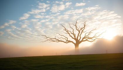 Fototapeta premium Magical morning scene where clouds form the shape of a giant tree with branches stretching across the sky 2