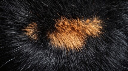 Detailed fur texture showcasing black, tan, and gray strands; emphasizing depth, realism and subtle variations in color tones
