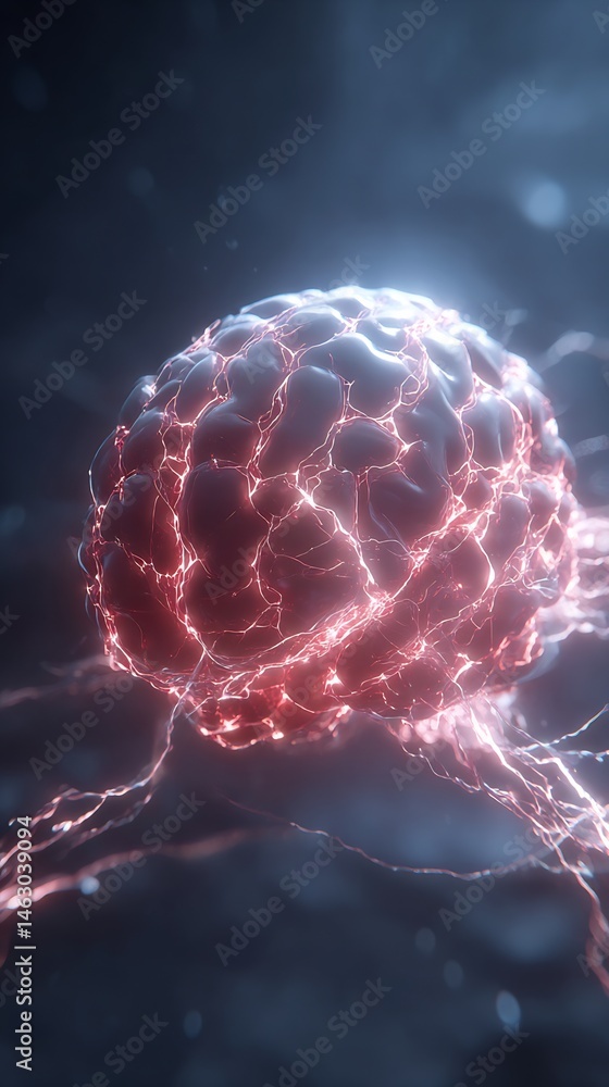 Poster abstract representation of neural network or brain activity with glowing connections