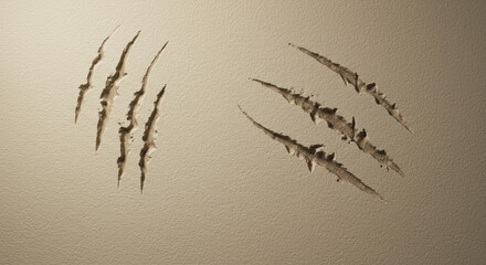 Claw marks on a textured wall surface suggesting danger or damage providing a dramatic effect