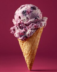 Heidelbeerstrudel-Eis mit violettem Hintergrund