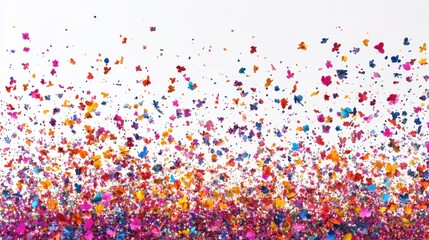 A vibrant explosion of colorful butterflies against a white background, densely clustered, creating a sense of movement and a cheerful, festive atmosphere