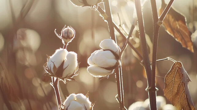 Close-Up of Cotton in Farm Field, Planting and Harvesting Agriculture Concept