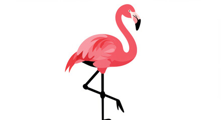 Obraz premium Elegant flamingo standing gracefully on one leg against a clean white background for design projects and illustrations