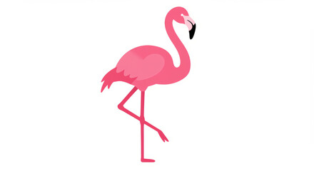 Elegant flamingo stands gracefully on one leg in a vibrant pink color scheme against a white background showcasing simple vector design