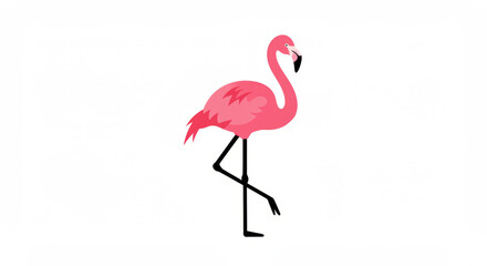 Obraz premium Elegant pink flamingo standing on one leg against a white background vector illustration perfect for summer designs and tropical themes