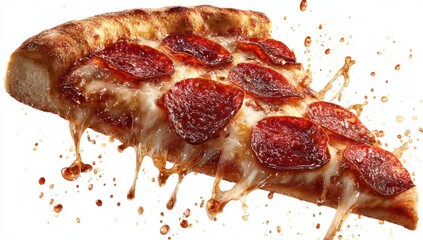 Delicious Pepperoni Pizza Slice with Melted Cheese and Sauce Dripping