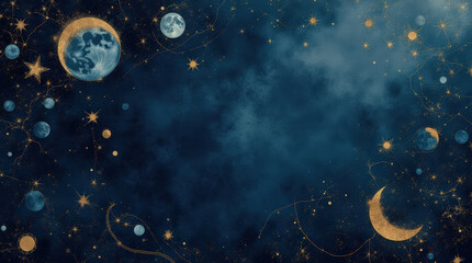 Naklejka premium Elegant lunar phase pattern on a starry night sky creating a celestial chart of the cosmos