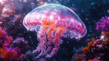 Beautiful jellyfish in vibrant coral reef (1)