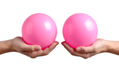 Two hands holding pink smiley face balls, isolated on a transparent background png