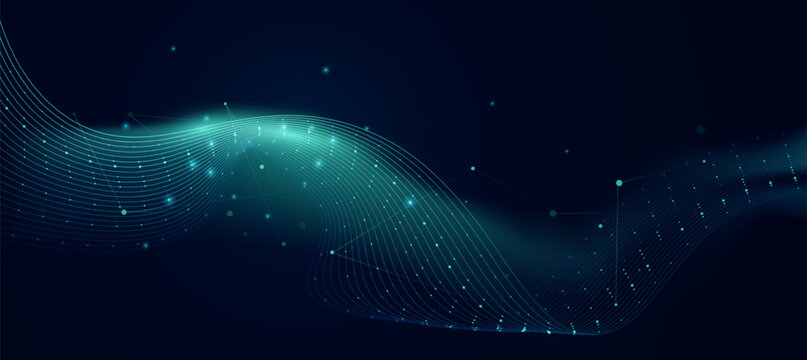 Modern abstract green wave on dark teal background,tech banner, corporate business concept, hi-tech abstract background, vector illustration for business or presentation