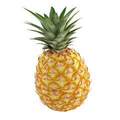 Single pineapple, vibrant yellow skin with green crown