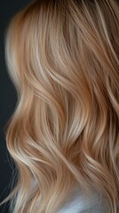 Fototapeta premium Captivating wavy hair in a golden blonde shade highlighting beauty and elegance.
