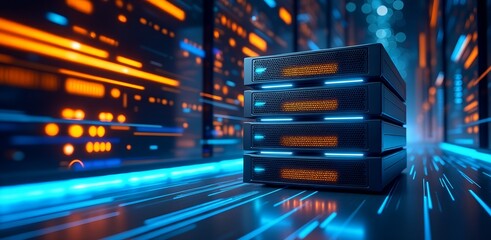 Digital Data Fortress: Captivating view of data server room, conveying the power and innovation of a digital world.