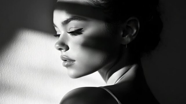 Monochrome portrait beauty eyes lips face shadow light elegant art model artistic black and white
