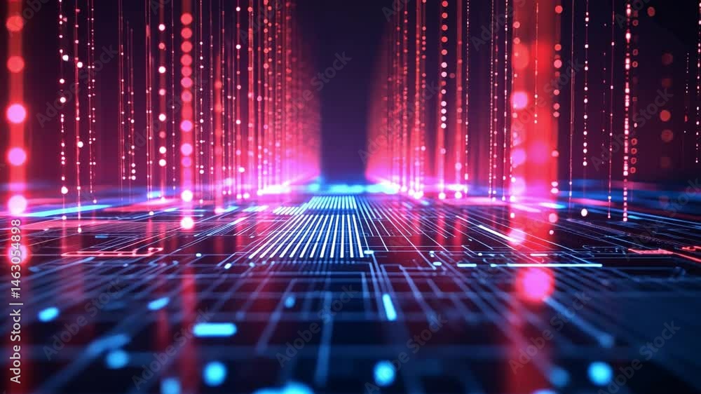 Aufkleber futuristic digital landscape vibrant glowing lines and dots in modern technology, creating depth and