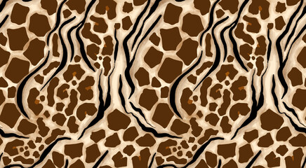 Leopard, zebra and giraffe pattern design. Hand drawn leopard zebra and giraffe pattern design. For textile and print.