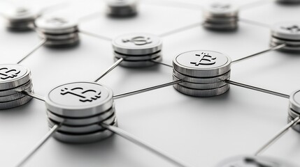 3d Illustration of a Cyberpayment Network Using Metallic Bits and Nodes Reflecting Monetary Value Trade and Investment Symbol In the Digital Era