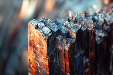Fototapeta premium A macro shot reveals the intricate crystalline structure of a black tourmaline mineral specimen, bathed in warm, diffused lighting.