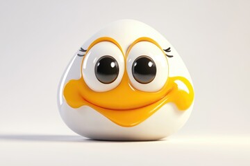 A cute cartoon egg with big eyes and an orange beak smiling on a clean white background.