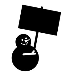 A friendly snowman holds a blank sign, offering space for your message.  The black-and-white vector illustration creates a simple, festive mood.