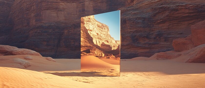 Desert mirage Reflective slab in canyon